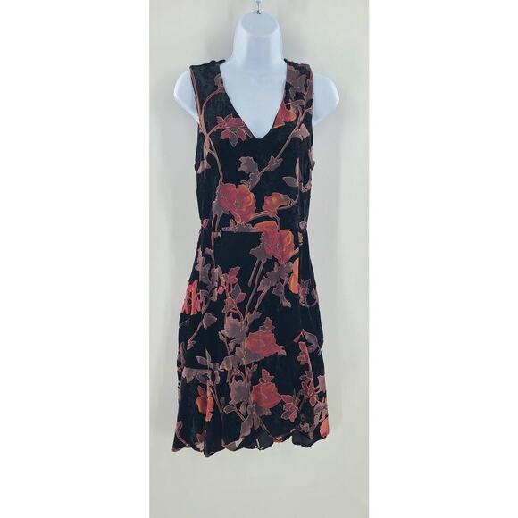 Eci Ny Y2K Sz 8 black velvet floral dress whimsigoth fairygoth asymmetrical hem - Picture 1 of 9